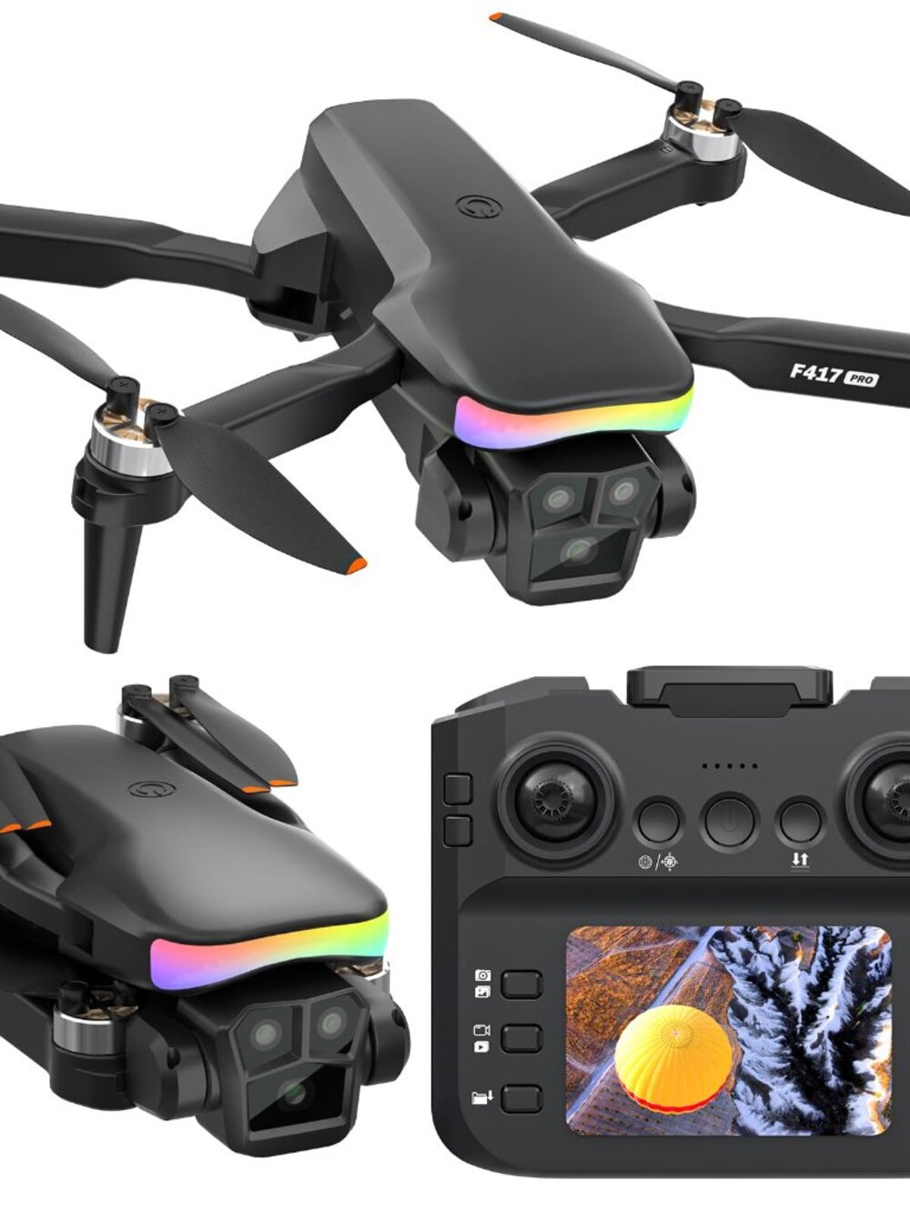 NEW F417PRO Drone with Camera 1080P for Adults Kids Adult Dual 90 Lens LED Flow